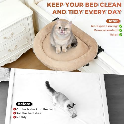 IPOW Heavy Duty Steel Frame 180°Rotating Cat Bedside Bed Semi-Circular Cat Bed for Bedside, Soft Faux Rabbit Fur Material, Suitable for Various Desktops-Maximum Hold Up to 40lb - color: brown