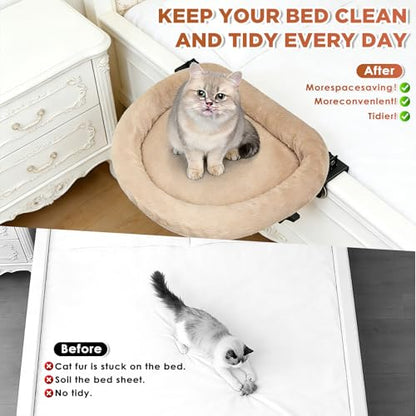 IPOW Heavy Duty Steel Frame 180°Rotating Cat Bedside Bed Semi-Circular Cat Bed for Bedside, Soft Faux Rabbit Fur Material, Suitable for Various Desktops-Maximum Hold Up to 40lb - color: brown
