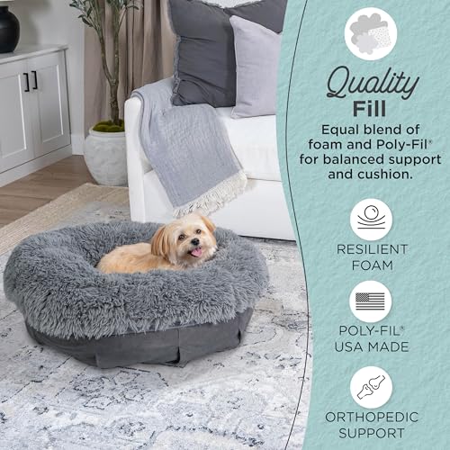 Best Friends by Sheri Ultra Calming Pouf Bed, Orthopedic Round Dog Bed for Joint Support, Faux Fur, Washable Cover, Gray, Small, 23"x23" - color: Gray, style: Small