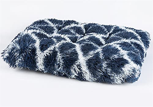 Long Plush Calming Pet Bed Cuddler Pet Bed for Dogs and Cats Fluffy Faux Fur Dog Bed with Anti Slip Bottom Machine Washable Pet Sleep Bed Crate Mat Geometric Navy Blue M - color: Geometric Navy Blue, size: M(25"x19"x4")