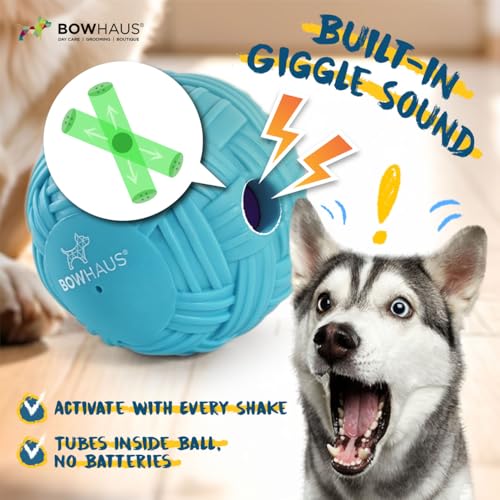 BOWHAUS Knitted Style Giggle Ball for Dogs, 5.5 Inch Interactive Dog Exercise Toys, Indestructible Fun Squeaky Chew Toy, Non-Toxic Durable PVC Chew Ball for Indoor Outdoor Play - style: Giggle Ball - Knitted Style