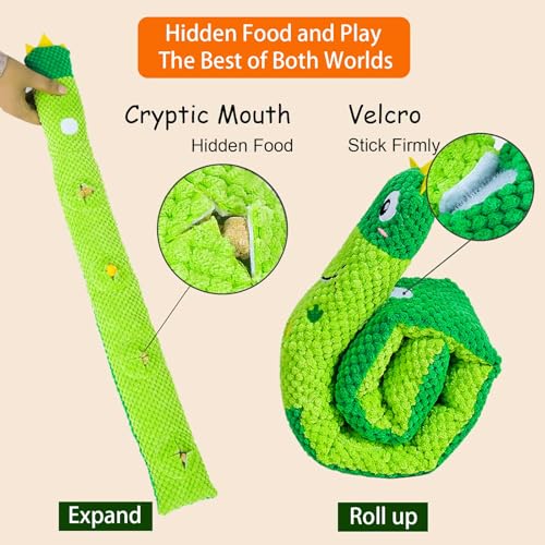 Hide and Seek Plush Dog Toys for Small Medium Dogs, Long Foldable Squeaky Chew Pet Toys with Sounder, Interactive Puzzle Treat Dispensing Machine, Tug of War Snuffle for Indoor Play (Dinosaur) - color: Green Dinosaur