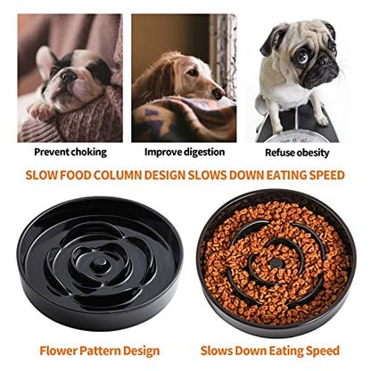 8.66 in Black Ceramic Dog Bowl Slow Feeder for Medium and Large Breed Dogs, Anti-Choking and Slowing Down Eating Time, Heavy Weighted Non-Slip Base - color: Black Slow Feeder