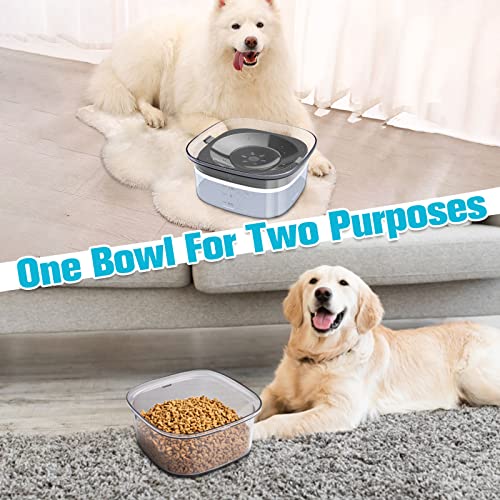 UPSKY 70oz Dog Water Bowl 2L No Spill Dog Bowls Large Capacity Spill Proof Slow Water Feeder, No Splash Pet Water Dispenser Vehicle Carried Travel Slow Drinking Bowl for Messy Drinkers - color: Gray, size: 2 L