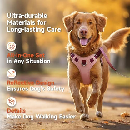 Pink Dog Harness Leash Collar Set, No Pull Reflective Dog Vest Harness with Control Handle, Adjustable Breathable Pet Harness for Small Medium Dogs Walking Training - color: Pink, size: S