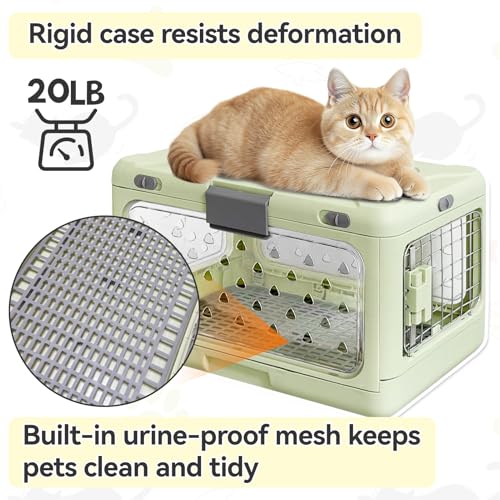 Hard Cat Carrier,Dog Crate for Small Dogs,Cat Kennel Clear,Foldable Dog Kennel with Urine Pad Mesh Grid,Ventilation & Hard Plastic Protection Transparent Pet Carrier 20" L,Green - color: Green