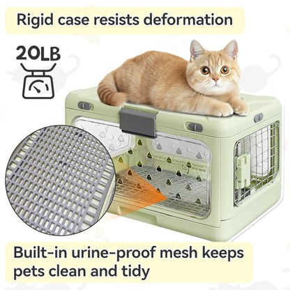 Hard Cat Carrier,Dog Crate for Small Dogs,Cat Kennel Clear,Foldable Dog Kennel with Urine Pad Mesh Grid,Ventilation & Hard Plastic Protection Transparent Pet Carrier 20" L,Green - color: Green