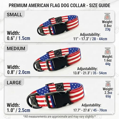 American Flag Dog Collar, Adjustable Nylon Patriotic Red White Blue Collar for Small/Medium/Large Dogs, 4th of July USA Pet Collar (Size M) - size: Medium