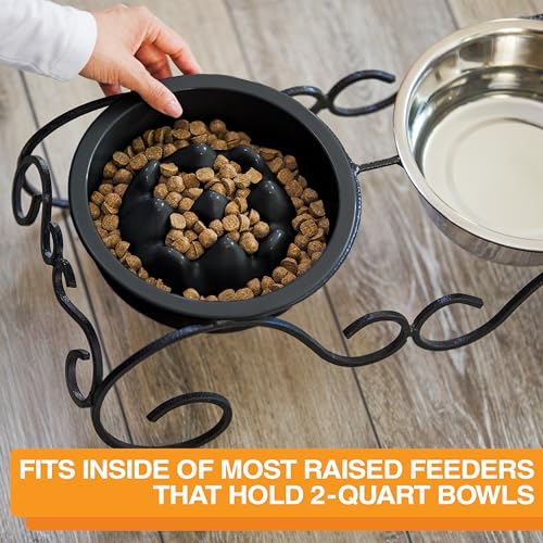 The Niner Slow Feed Bowl - Raised Peaks Slow Down Pets Eating - Fits Elevated Feeders Including Neater Feeder Large Sizes - Gentle on Teeth and Gums - Holds up to 2 Cups (Black) - color: Black