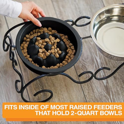 The Niner Slow Feed Bowl - Raised Peaks Slow Down Pets Eating - Fits Elevated Feeders Including Neater Feeder Large Sizes - Gentle on Teeth and Gums - Holds up to 2 Cups (Black) - color: Black