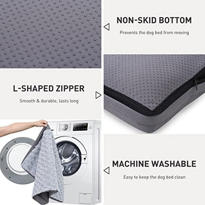 KSIIA Dog Crate Bed Waterproof for Extra Large Dogs - Rose Velvet Soft Fluffy Washable with Removable Cover & Anti-Slip Bottom, 47 x 29 Inch, Light Gray - color: Light Grey, size: 47.0"L x 29.0"W x 4.0"Th