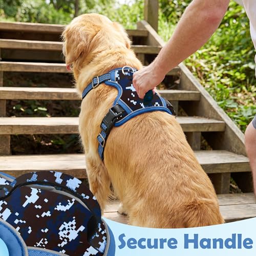 Funfox Dog Harness No Pull, Adjustable Pet Vest Harness, Super Soft Material with Vertical Handle Easy Control, Reflective Night Walking, 2 Leash Clips for Small Sized Dogs, Mosaic Blue, S - color: Mosaic Blue, size: Small