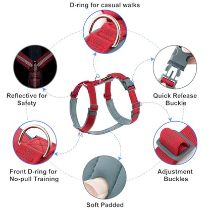 Plutus Pet No Pull Dog Harness, Adjustable Nylon Harness with Soft Padding, Reflective and Heavy Duty Dog Harness for Small, Medium, Large Dogs(Red, S) - color: Red, size: S