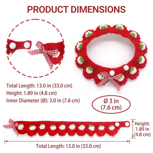 Cat Collar Breakaway, Kitten Collar with Cute Bow Tie and Strawberry Pattern Comfortable for Kitty and Small Puppies, Bandana Fits Neck 2-3 Inches(S)(red) - color: red