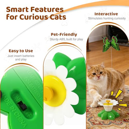 Interactive Cat Toy for Indoor Cats, Automatic Flying Feather Wand with Suction Cup Base, USB Rechargeable Pet Toys to Keep Them Busy (Butterfly) - color: Butterfly
