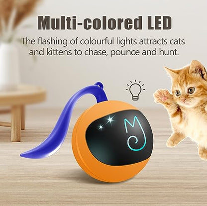 Migipaws Interactive Cat Ball Toy Set, Fun Tracker, Automatic Rolling Chase Ball with Fluffy Tail, A Small Mice, Rechargeable (Orange) - color: Orange
