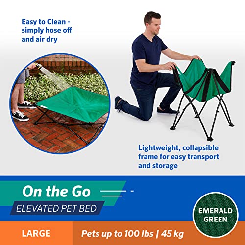 Coolaroo On-The-Go Elevated Dog Bed - Foldable Pop-Up Travel Dog Bed with Breathable, Moisture-Resistant Fabric, Carry Bag Included, Lightweight & Portable, Emerald Green, Large - color: Emerald Green, style: Large