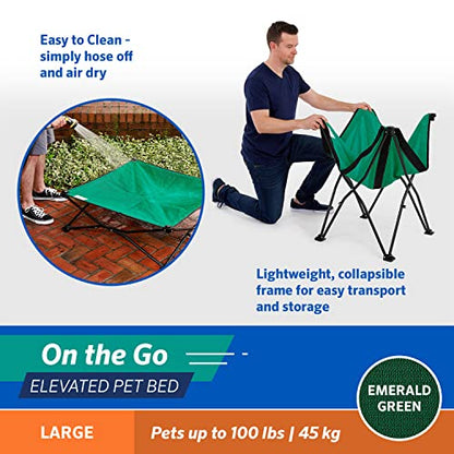 Coolaroo On-The-Go Elevated Dog Bed - Foldable Pop-Up Travel Dog Bed with Breathable, Moisture-Resistant Fabric, Carry Bag Included, Lightweight & Portable, Emerald Green, Large - color: Emerald Green, style: Large