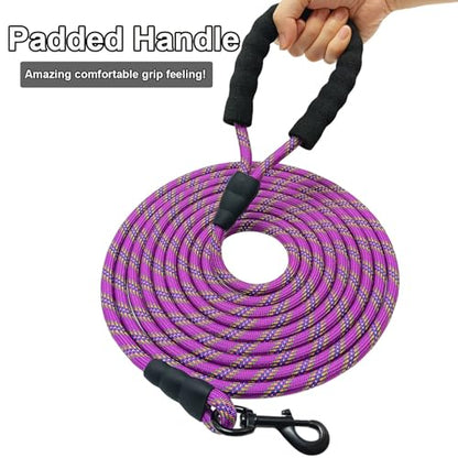 30ft Long Dog Leash, 6/8/10/15/20/30 FT Dog Lead Recall Training, Soft Padded Handle Thick Nylon Rope Leash for Large Medium Dogs Pets (30ft * 1/2", Purple) - color: purple, size: 1/2" * 30'