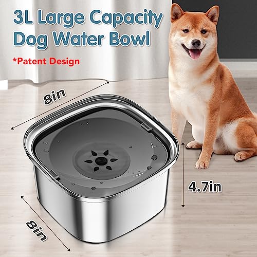 UPSKY 3L Dog Water Bowl 101oz Stainless Steel No Spill Large Capacity Dog Food Water Bowl Slow Water Feeder, Spill Proof Pet Water Dispenser Vehicle Carried Travel Water Bowl - color: gray, size: 3l
