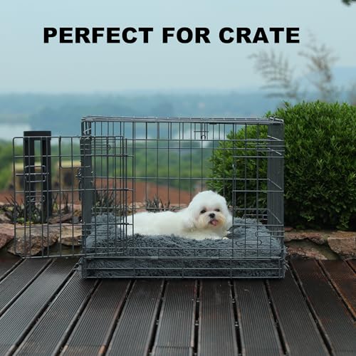 Bedfolks Waterproof Dog Crate Bed, Plush Pad With Removable Cover, Faux Fur for Small Dogs and Cats, Fluffy Washable Kennel Bed 17"x12", Solid Dark Grey - color: Solid Dark Grey, size: XX-Small(17x12'')