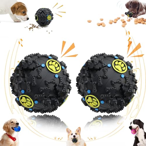 Vetlora Dog Ball, Vetlora Dog Ball Toy - Teeth Cleaning, Pawcia Giggle Sound Dog Ball, Giggle Ball for Dogs, Food Dispenser, Squeaky Wobble Giggle Sound Indestructible Dog Toy (M(3.5in),2PCS-A) - color: 2PCS-A, size: M(3.5in)