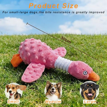 Squeaky Dog Toys for Aggressive Chewers, Durable Stuffed Animal Plush Dog Toy with Soft Fabric for Large, Medium & Small Dogs, Interactive Puppy Chew Toy for Teething, Crinkle Duck Dog Toy - Pink - color: PINK