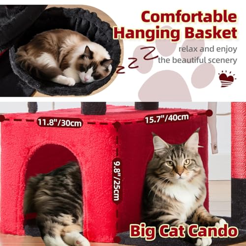 Taoqimiao MS043BR Cat Tree, 32.2-Inch Cat Tower for Indoors Cats, Cat Condo with Large Cat Perch, Spacious Cat Cave, Scratching Posts for Small and Medium Cats, Black and Red - color: Gothic