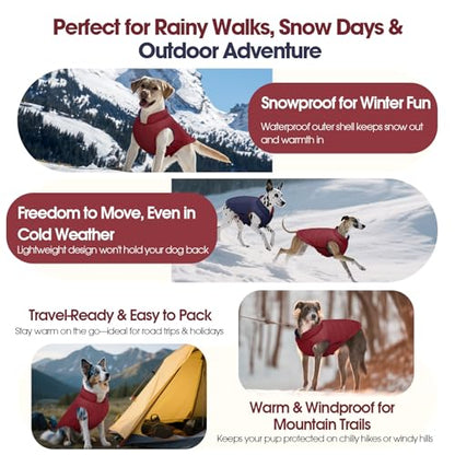 QBLEEV Reversible Dog Jacket for Large Dogs, Waterproof Windproof Winter Coat with Adjustable Hook & Loop Design, Lightweight Puffer Vest Keeps Dogs Warm & Dry, Wine Red, XL – Fits Pitbull, Boxer - color: Date-Red, size: X-Large