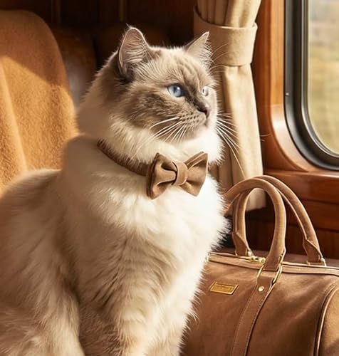 Personalized Velvet Cat Collar with Bell, Custom Engraved Name and Phone Number, Adjustable Luxury Kitten Collar, Non-Breakaway Secure ID Collar for Cats and Kittens - color: Camel, size: S