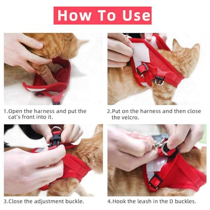 Cat & Dog Vest Harness - All Weather Mesh, Reflective Strap, Step-in Adjustable for Small Cats & Dogs (Red, XS) - color: Red, size: X-Small (Chest: 8"-9")