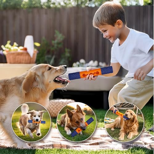 Stick Interactive Dog Toy 9” in Outdoor Dog Toy for Aggressive Chewers Tough Natural Rubber Chew Toys (Red&Yellow) - color: Red&Yellow