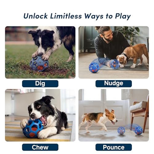 Unique Interactive Dog Toy with Ball-in-Ball Design, 4X Durable Rubber Outer Shell & Inner Smart Automatic Bouncing Ball to Keep Them Busy, Fetch&Puzzle&Chew Toys for Medium, Large High Energy Dogs