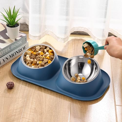 awakentti Double Dog Bowl, Stainless Steel Dog Bowl with No Spill No Skid Silicone Mat,Not Easy to Break, Pet Bowls & Dog Water Bowls for Small Puppies, Cats, Dogs and Medium Pets (Blue) - color: Blue