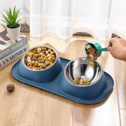 awakentti Double Dog Bowl, Stainless Steel Dog Bowl with No Spill No Skid Silicone Mat,Not Easy to Break, Pet Bowls & Dog Water Bowls for Small Puppies, Cats, Dogs and Medium Pets (Blue) - color: Blue