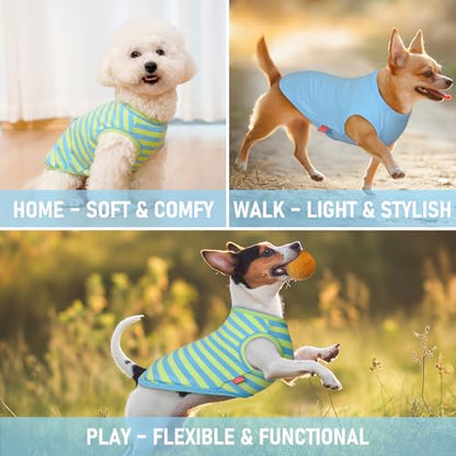 KYEESE 2Pack Dog Shirt, Soft Striped Dogs T Shirts, Lightweight Doggie Tank Top Cat Clothes, Sleeveless Dog Shirt for Small Dogs, Stretchy Pet Vest, Blue, Medium - color: 06# 2Pack (Blue+Striped), size: Medium (7-13lbs)