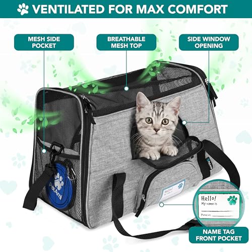 PetAmi Airline Approved Pet Carrier for Cats & Small Dogs, Soft Sided TSA Travel Carrier Bag Sherpa Bed, Breathable Mesh Ventilation, Collapsible Bowl, Fit Under Seat, Up to 18 lbs, Large Heather Gray - color: Heather Gray, size: Large - 19.5"L x 10.2"W x