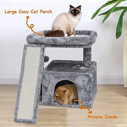 Small Cat Tree for Indoor Cats, Cat Tower with Scratching Post and Board, Cat House with Perch for Kitten, Stable Condo and Stand (Light Grey) - color: Light Grey