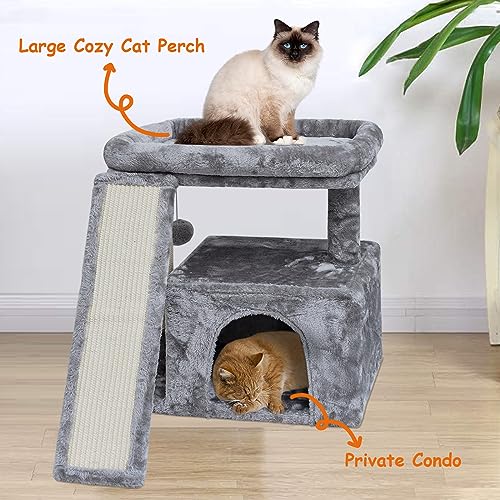 Small Cat Tree for Indoor Cats, Cat Tower with Scratching Post and Board, Cat House with Perch for Kitten, Stable Condo and Stand (Light Grey) - color: Light Grey