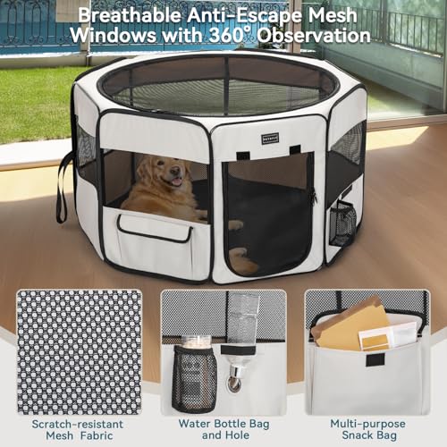 PETSFIT 45.5" Dog Playpen Indoor/Outdoor-Jump-Proof 28.5" Height with Removable Waterproof Mat & Zippered Roof | RV, Camping, Travel Dog Pen | Whelping & Cat Observation Space(45.5"L x 45.5"W x 28.5H) - color: Grey