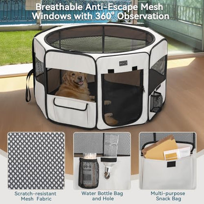 PETSFIT 45.5" Dog Playpen Indoor/Outdoor-Jump-Proof 28.5" Height with Removable Waterproof Mat & Zippered Roof | RV, Camping, Travel Dog Pen | Whelping & Cat Observation Space(45.5"L x 45.5"W x 28.5H) - color: Grey