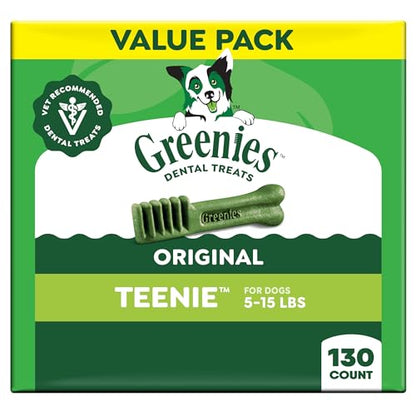 Greenies Veterinarian-Recommended Adult Natural Dental Dog Treats Teenie Size, Dog Dental Chews, Original Flavor, 36 oz. Pack, 130 Count - size: 130 Count (Pack of 1)