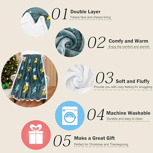 Catalonia Banana Cat Print Sherpa Fleece Throw Blanket, Soft Mink Plush Couch Blanket, Fuzzy Fluffy Comfy Warm Throws, Comfort Caring Gift, 50x60 inches - color: Banana Cat Grey, size: 50"x60"