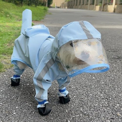 Dog Raincoat with Boots,Waterproof Dog Raincoats with Hood,Raincoat with Reflective Strap, Lightweight Rain Jacket with Leash Hole (Blue Cloud (Detachable Tail), S (3-5lb)) - color: Blue Cloud (detachable tail), size: S (3-5lb)