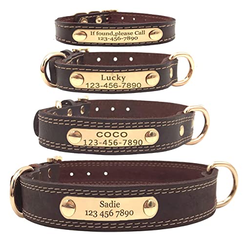 Personalized Dog Collars - Customized Leather Dog Collar with Engraved Nameplate - Personalized Soft Leather Dog Collar with Custom ID Tag - for Small Medium Large Dogs (Small) … - size: S(Width 3/4",Neck 11.8-15.7")