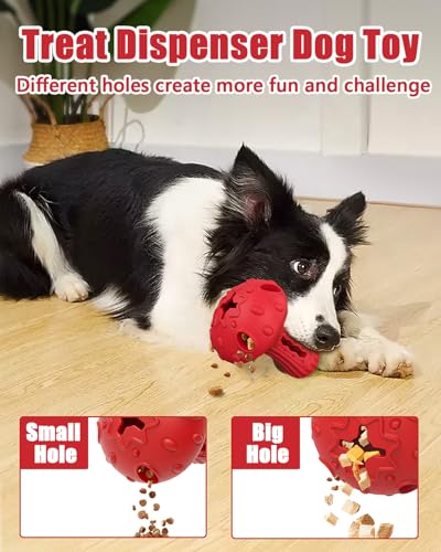 Dog Chew Toys for Aggressive Chewers, Rubber Treat Dispensing Stimulation Toy to Keep Them Busy, Durable Interactive Enrichment Puzzle Toy for Medium Large Breed Dogs - color: Red