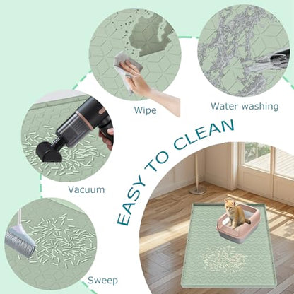 Cat Litter Mat, Silicone Large Cat Mat for Litter Box - 40x28 in, Waterproof & Non-Slip, Durable & Easy Clean, Green - color: Green, size: 40"L x 28"W