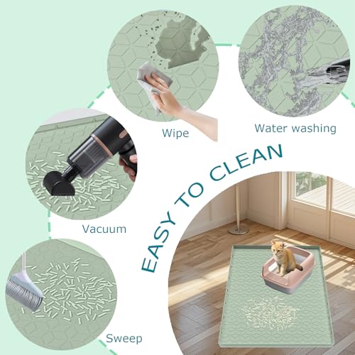Cat Litter Mat, Silicone Large Cat Litter Trapping Mat for Litter Box - 31x22 in, Waterproof & Non-Slip, Durable & Easy Clean, Green - color: Green, size: 31"L x 22"W
