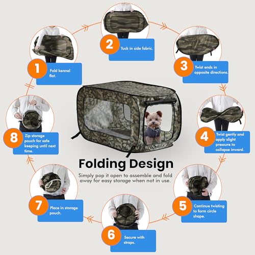 Beatrice Home Fashions Portable, Collapsible, Pop Up Kennel Travel Cat and Dog Crate, 36" L x 22" W x 22" H, Camo Green - color: Camo Green, size: 36.0"L x 22.0"W x 22.0"H