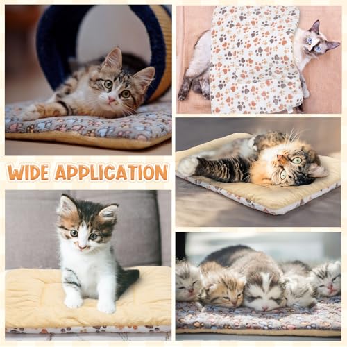 2 Pack Self Warming Cat Dog Bed Pet Mat 27" x 19" Soft Thermal Dog Pad with Cute Prints Reversible Washable Thickened Crate Mat for Indoor Outdoor Kittens Small Pets Feral(White;Brown) - color: White;Brown